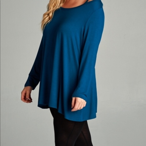 Emerald Fashion Tops - Dark Teal Plus Size Long Sleeve Top Blouse